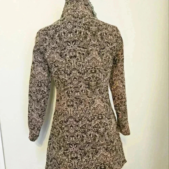 Papillon Los Angeles Tapestry Embroidered Ruffled Lace Green Brown Jacket Size M - Picture 12 of 13